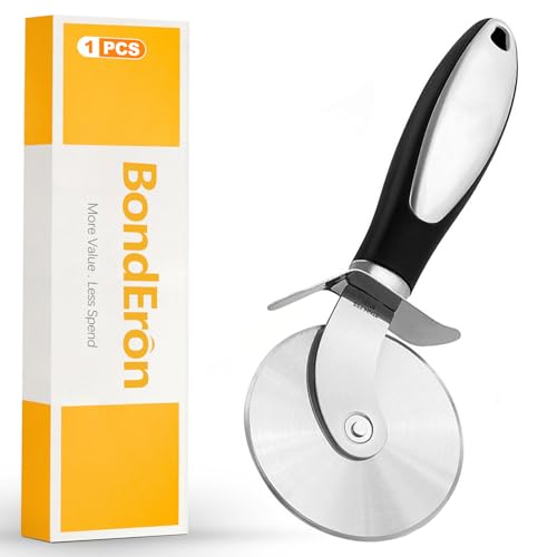 BondEron 1 Stück Pizzaschneider Groß Edelstahl – Sehr Scharfes Pizzarad mit Klingenschutz &...