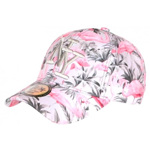Casquette enfant flamants roses NY grise de baseball réglable rose