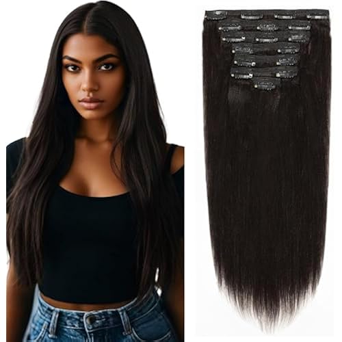 Lacer Yaki Straight Clip in Hair Extensions Natural Black