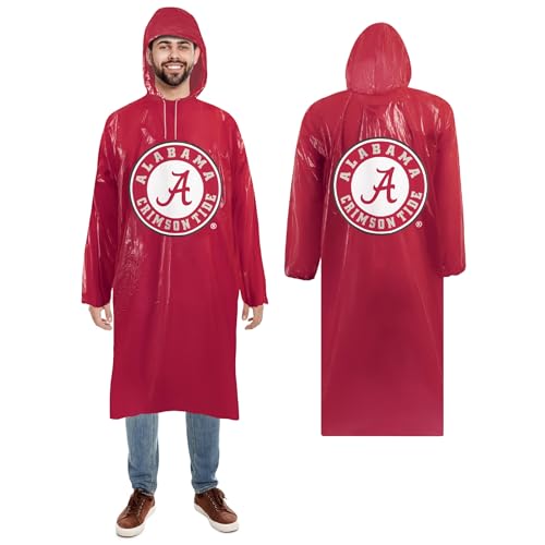 Pets First NCAA Alabama Crimson Tide Sporty Waterproof Rain Poncho for Adults, Elastic Sleeves Rain Coat for Rainy Weather for Men and Women