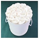HANRUO Fresh Soap Flower with Round Portable Cylindrical Hug Bucket Set Gift Box Valentine' s Day Gift Florist Supply Wedding Home Decor (Color : White A 02)