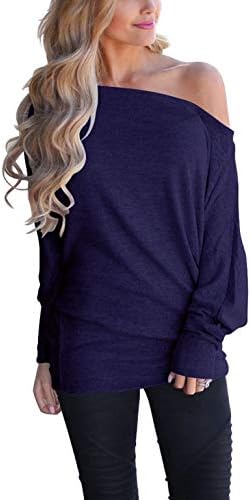Lacozy Womens Oversized Sweaters Off The Shoulder Tops Long Sleeve Pullover Sweater Knit Jumper Navy Blue X-Large