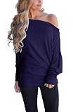 Lacozy Womens Oversized Sweaters Off The Shoulder Tops Long Sleeve Pullover Sweater Knit Jumper Navy