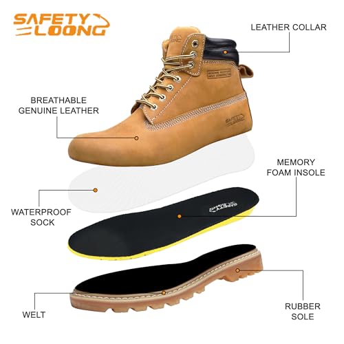 Image of Work Boots for Men Waterproof Soft Toe Non Slip Comfortable Leather Workboots