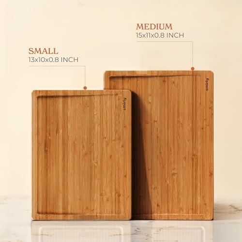 SMIRLY Bamboo Cutting Boards, Brown Bamboo Wood Cutting Board for Kitchen, Set of 2 Medium -Small & Deep Juice Groove, Butcher Block for Chopping Meat, Charcuterie Cheese Tray, Kitchen Gadgets - Thumbnail 5
