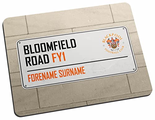 Personalised Bloomfield Road Street Sign Mouse Mat for Blackpool FC fans, great for Blackpool football supporters, fabric top, non slip mouse pad 5mm thick