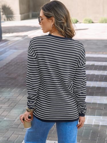 Image of LILLUSORY Womens Striped Soft Knit Pullover Sweater Loose Fit Shirts with Chest Pocket