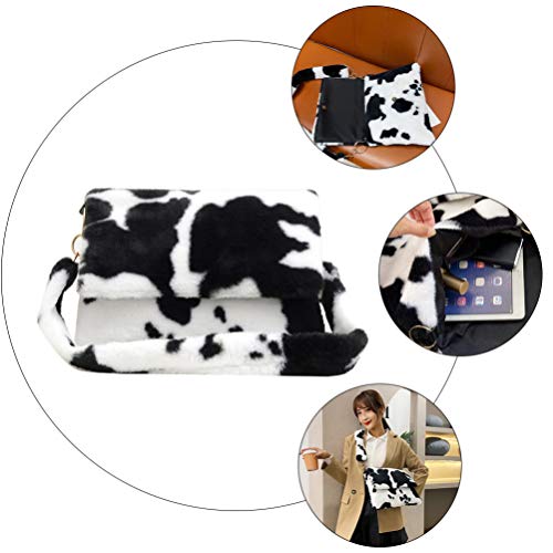 ABOOFAN Bolsa de Ombro de Pelúcia Feminina Bolsa de Ombro de Falsa Com Estampa de Vaca Retrô Crossbo