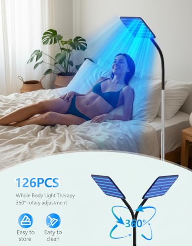 Jitesy 50W Solarium Für Zuhause mit 225 Lichttherapie-Perlen (460nm & 490nm), verstellbarem Metallständer & Timer für professionelle Bräunung zu Hause,Kostenloses Bräunungsserum 30ml*2