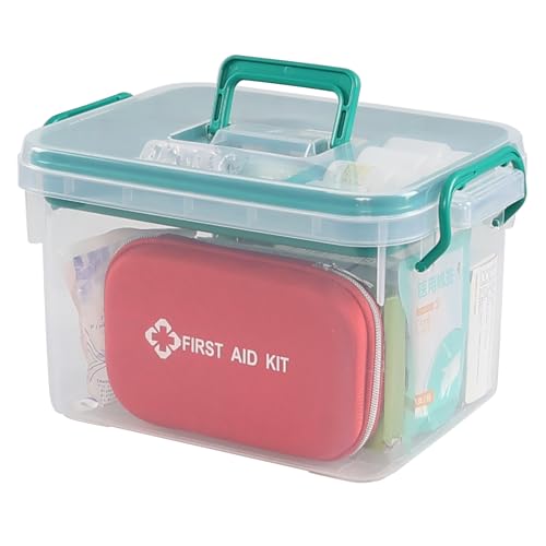 Tyminin Medical Box Organizer, First Aid Empty Medicine Storage Box, Family Emergency Kit with Detachable Tray