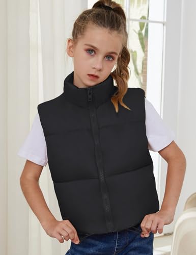 Arssm Girls Puffer Vest Short Lightweight Padded Gilet Full Zip Stand Collar Big Girls Sleeveless Jacket3