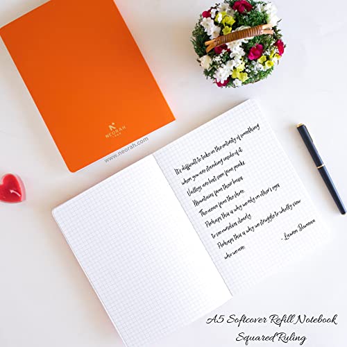 Image of NEORAH - A5 Checked Notebook (Square Ruling) SOFT COVER | Organiser REFILL | 110 GSM | 160 pages (Size 21 cm x 14.8 cm) Planner Journaling Writing Note Taking Diary, Travellers Journal - Orange