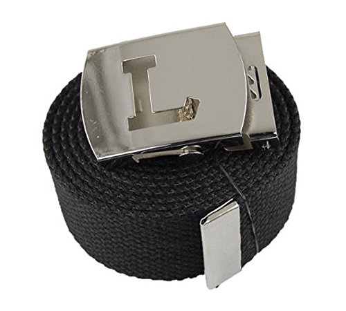 ACCmall Capital Initial L Canvas Military Web Black Belt & Silver Buckle 60 Inch