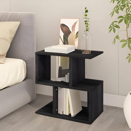 Image of MATTERHORN Engineered Wood Bedside Table with Shelves - Modern End Table for Bedroom & Living Room, DIY Assembly, Chestnut Black Finish (50 x 30 x 51.5 cm, Model MOBT-93101)