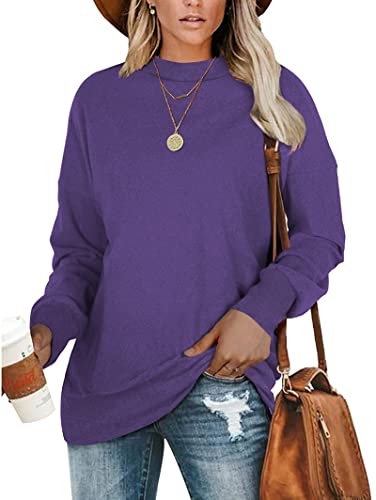 PLMOKEN Plus Size Sweatshirts For Women Casual Long Sleeve Tunic Tops For Leggings For Women(Purple,L)