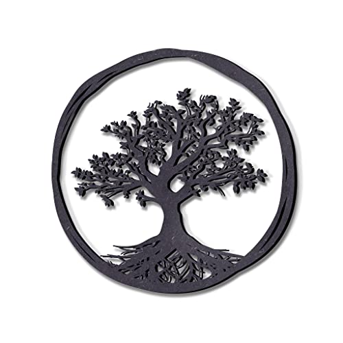 KUINEA® Baum des Lebens Wandbild Ø42cm – Runde Holzdekoration in Anthrazit für Wohnzimmer, Schlafzimmer & Büro | Moderne Natur-Deko aus MDF Holz