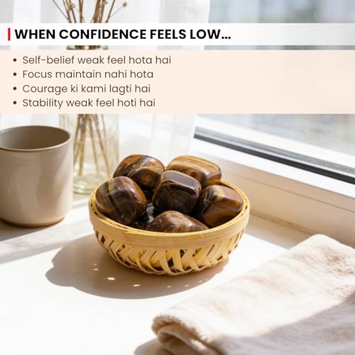 Image of Plus Value Tiger Eye Pebbles Tumbled Stone Strength & Courage | Vastu Feng Shui Aura Chakra Reiki Healing Crystals (200-grams, Cane Basket, 100% Natural & Original)