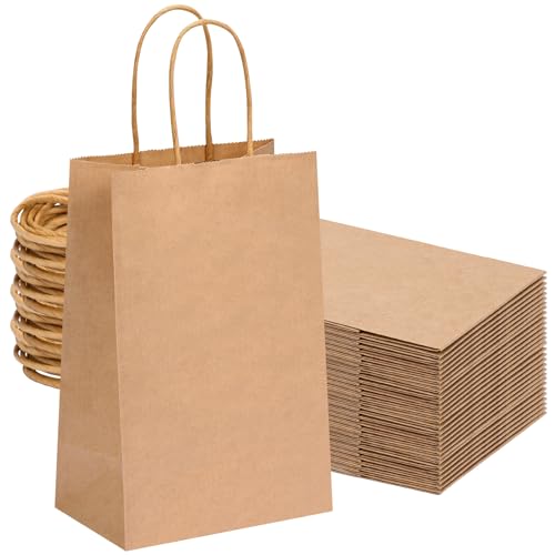 OUTUXED 60pcs 5.25x3.2x8in Small Gift Bags Brown Paper Bags with Handles Bulk for Gift Shopping Birthday Wedding Business Party (Kraft)