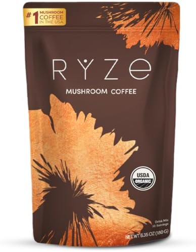 RYZE SUPERFOODS Mushroom Coffee USDA Organic with 6 Adaptogenic M...