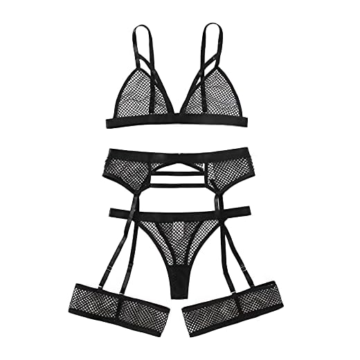 riou Lenceria Sexy Ligueros y Medias para Mujer, Ligueros Conjunto de Sujetador Cabestro Transparente de Cintura Alta y Tanga de Babydoll