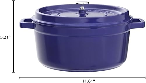 Miniatura 6 de Staub - Cocotte redonda de hierro fundido, 5.5 cuartos de galón, color azul oscuro, fabricado en Francia