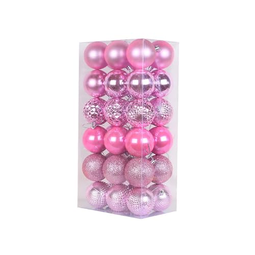 Weihnachtskugeln Kunststoff Rosa Weiss Christbaumkugeln Set Kugeln Weihnachtsbaum Plastik Weihnachtsbaumkugeln Glitzer Weihnachtskugel Weiß Matt Christbaumschmuck, 36pcs, 6cm 2.36inch