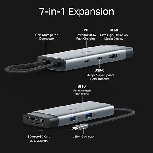 Image of TP-Link UH7020C 7-in-1 USB Type-C Hub|Multiport USB-C Adapter Dongle Docking Station|4K@60HZ HDMI|USB C 3.0 Port|2 USB A 3.0 Ports|100W Power Delivery and SD /microSD Cards Reader|Plug and Play