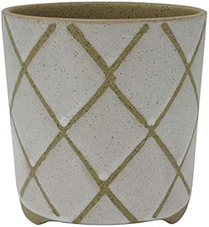 Amazon Brand – Stone & Beam Large Windowpane Footed Stoneware Planter, 9.25"H, Cloud Dancer White
