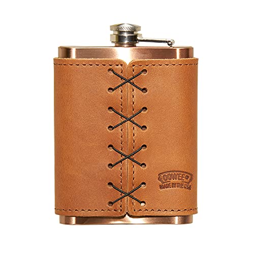 Oowee Products | Compass Leather Wrapped Flask | Box Set | Comes With An 8 Ounce Copper Plated Flask| Genuine Leather | Made In The Usa #TOP1