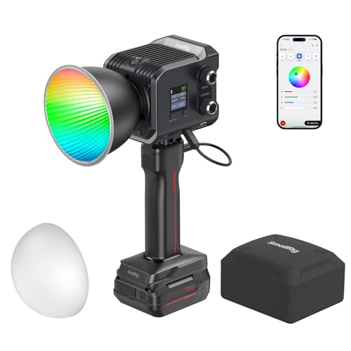 SmallRig RC 100C RGBWW LED�r�f�I���C�g �A�v������ 100W�~�jCOB�A���o�͏Ɩ� �n���h�w���h�X�|�b�g���C�g2700-10000K/CRI 96+/TLCI 98+/12�G�t�F�N�g 11000Lux/1m �o�b�e���[�O���b�v�n��