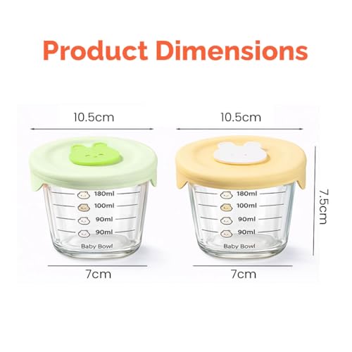 Image of Rioware Smart Lock Glass Food Storage Containers Set of 2 (180ml Each) | Borosilicate Glass | Airtight & Leak-Proof Lid | Microwave, Freezer & Dishwasher Safe | Baby Food Storage Bowl with Measurement