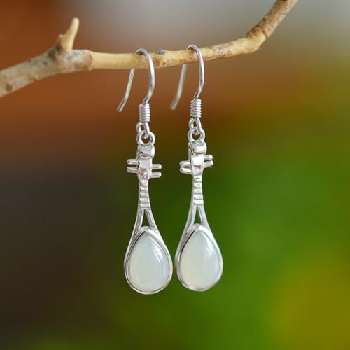 Boucles d'oreilles de Drop Hetian Jade S longues boucles d'oreilles