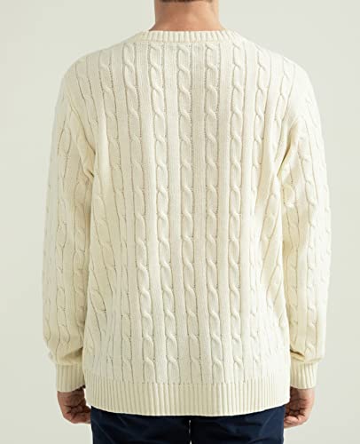 Qualfort Men's Cable Sweaters Crewneck Pullover Sweater Long Sleeve Casual Tops Off White Large #TOP1