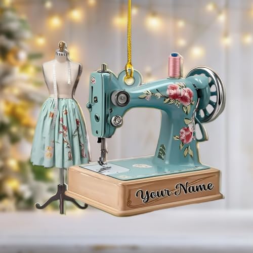 Personalized Floral Sewing Machine Ornament 2025 – Custom Name Christmas