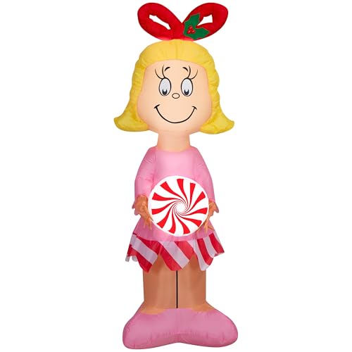 Gemmy Airblown Dr. Seuss Cindy Lou Who with Peppermint Christmas Inflatable, 5-Ft, LED Yard Decor