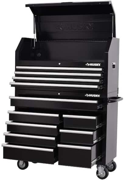 Husky tool chest with all drawers open