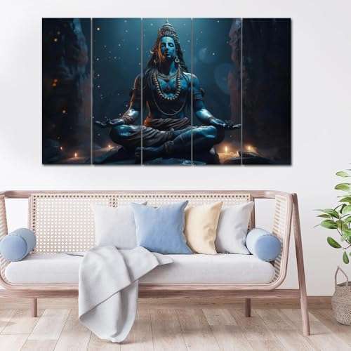 Image of Maxstone Adiyogi Shiva Shiv Meditating Wall Painting for Living Room, Bedroom, Office, Hotels,Drawing Room Wooden Framed Digital Painting (30x60 inch) M1401