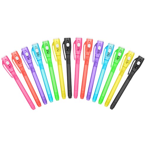 OFFCUP Boligrafo Tinta Invisible, 14pcs Lápiz Espía con Luz UV, Boli Magico, Adecuado Escribir Mensajes Secretos y Niños Fiestas, Regalos de Cumpleaños para Niños y Niñas-Tipo de Interruptor