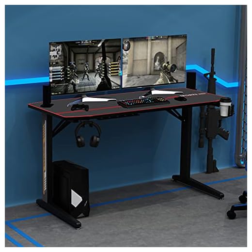 sogesfurniture Spelbord ergonomiskt datorbord PC spelbord metallram med gratis stor musmatta, mugghållare, hörlurskrok, kabelhål, 140x60x75cm, BHEU-YT-TF-140Z