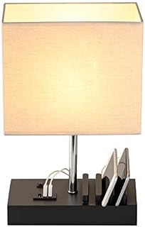 Briever USB Bedside Table Lamp, Desk Lamp with 3 USB Charging Ports and Phone Charge Dock, Black Wood Charging Station and Organizer, Perfect Light for Bedroom, Guest Room, Living Room, Office