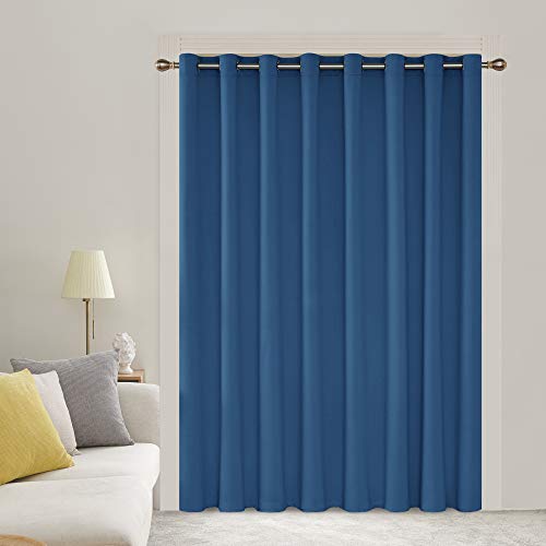Image of Deconovo Solid Blackout Thermal Insulated Wide Width Grommet Top Darkening Curtains for Room Divider, 100W X 95L, Dark Blue