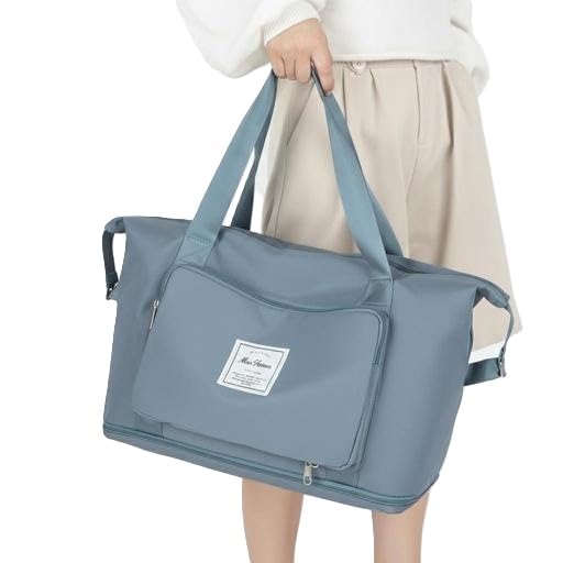 Expandable Travel Duffle Synthetic Bag Large Capacity Foldable Waterproof Multi Pocket Carry On Luggage Bag Blue Free Size-image-44