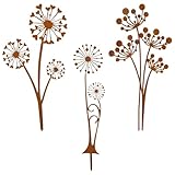 Rusokufo 3 Stück Rost Dekorative Gartenpfähle Metall, Gartenstecker für Pflanzenbeet, Terrasse, Blumentopf und Outdoor Gartendekoration Pusteblume Metall Rostdeko