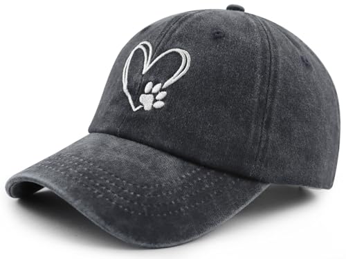 Image of Dog Paw Print with Love Heart Hat for Women Men, Funny Adjustable Cotton Embroidered Dog Lovers Gifts Baseball Cap