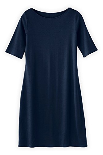 Fair Indigo Fair Trade Organic Boat Neck Dress (L, Midnight Navy)
