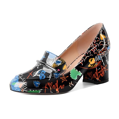 Image of Eldof Women's Pumps Block Heel Round Toe Slip On Chunky Loafer Heel Dress Shoes Pumps for Women 2.5 Inches