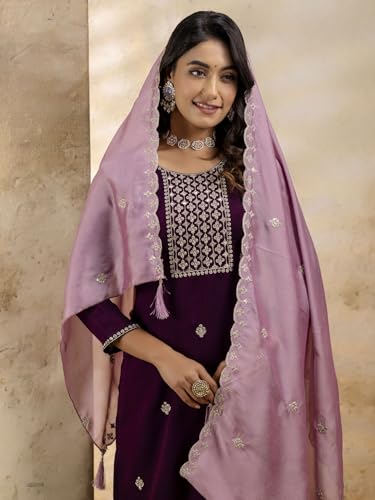 Image of VredeVogel Women's Silk Blend Embroidered Kurta with Pant & Dupatta Set | Modern & Traditional Blend Ethnic Wear | Festive & Casual Outfit