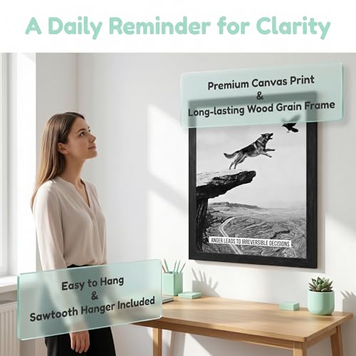 Therapy Office Desk Decor - 8x10 Framed Anger Management Art | Dog Leaping Cliff Symbolic Motivational Print | Anger Leads to Irreversible Decisions | Emotional Regulation Gift for Therapists Counselors — view 2