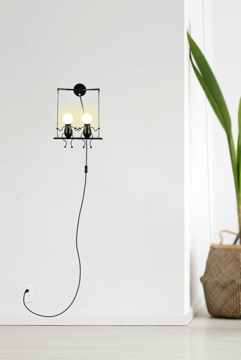 Timer Set,PIR Motion Sensor,Wall Sconces UL 5.9 Ft Plug in Button Cord E26 Base Black Metal Wall Light Modern Room Light Fixture for Hallway Bathroom Hotel Balcony Entrance(No Bulb)