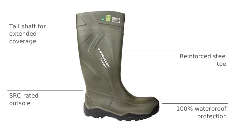 Image of Dunlop Purofort+ Full Safety - Lightweight Work Boots for Men & Women - Waterproof Safety Boots with Steel Toe - Chemical and Slip Resistant with Tall Shaft - Black - Size 3-16 /17